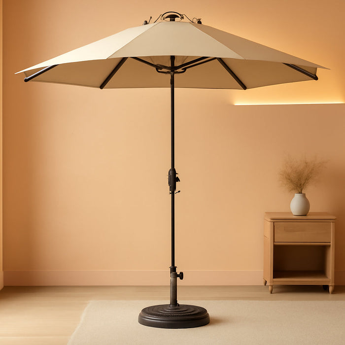 9FT Patio Umbrella Outdoor with Heavy Duty Base Included,Table Umbrella with Push Button Tilt and Crank, UV Protection Waterproof for Yard/Outdoor/Wedding Parties and Events - Tan