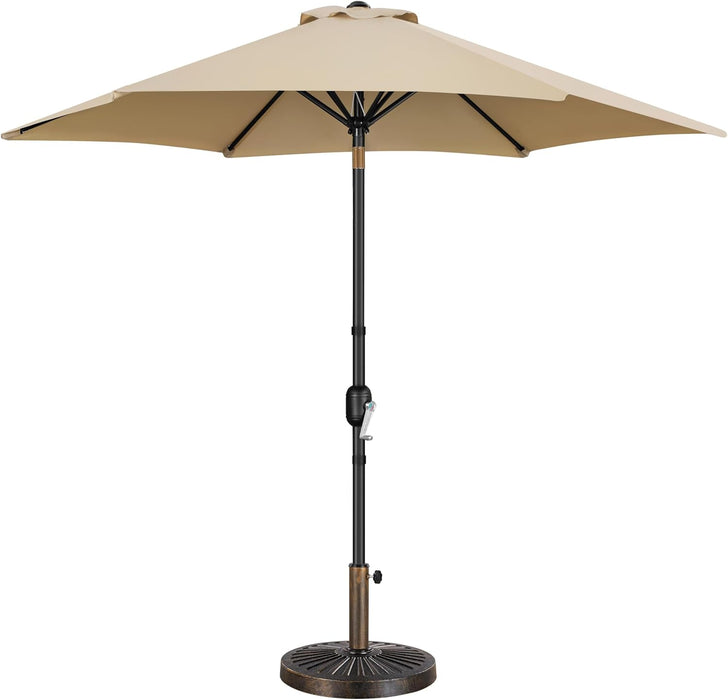 9FT Patio Umbrella Outdoor with Heavy Duty Base Included,Table Umbrella with Push Button Tilt and Crank, UV Protection Waterproof for Yard/Outdoor/Wedding Parties and Events - Tan