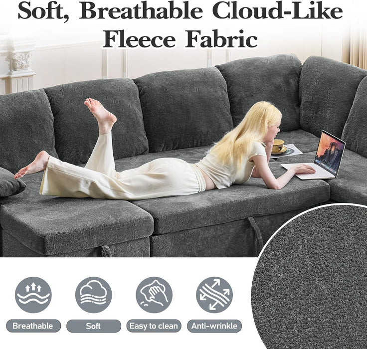 Convertible Sofa Bed With CloudLike Storage Chaise