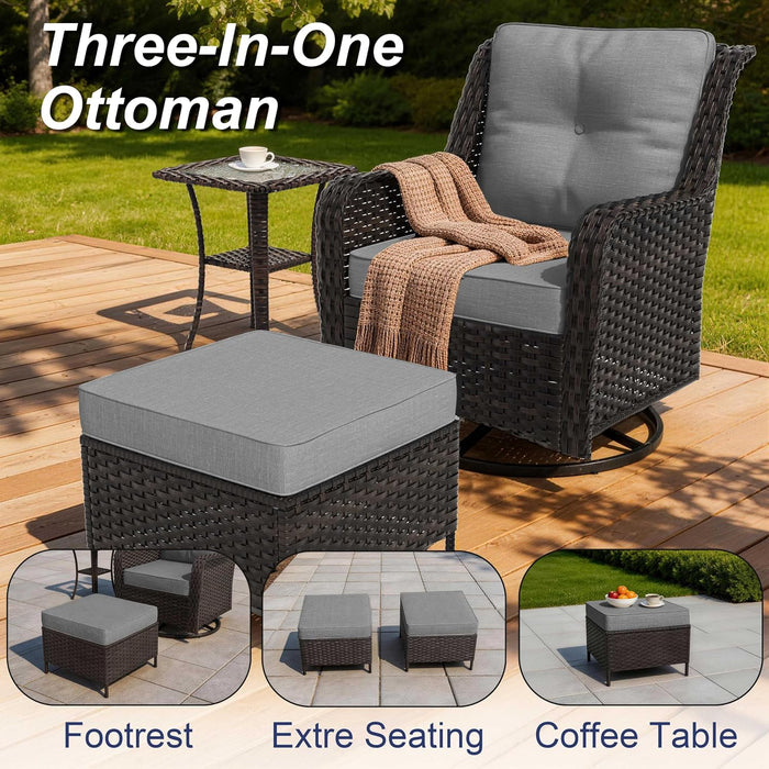 7-Piece Patio Furniture Set, Outdoor Thick Wicker Sectional Sofas with 2 Swivel Chairs, High Back Sectional Couch with Fire Pit Table, Outdoor Conversation Set for Backyard, Porch, Deck, Grey