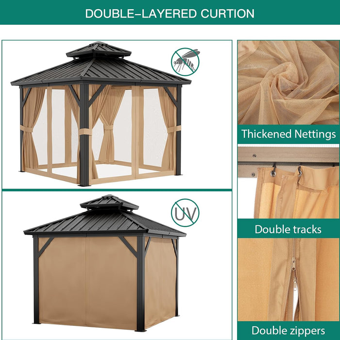 10x10 Durable Aluminum Hardtop Gazebo Permanent Pavilion