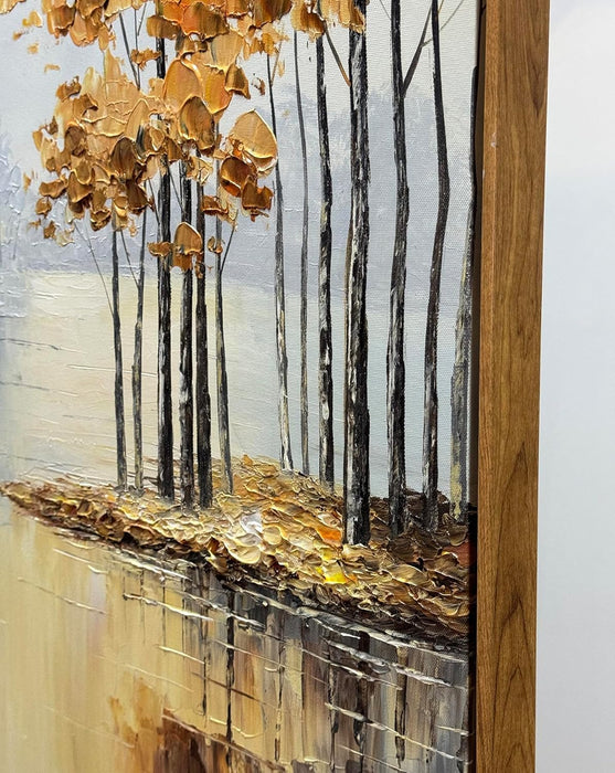 Framed 24X36 Inches Hand-Painted Oil Landscape Painting on Canvas, Living Room Wall Art