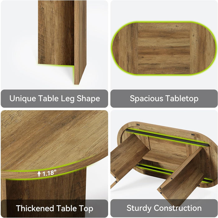 63" Rustic Oval Dining Table for 4-6, Sturdy MDF Farmhouse Kitchen Table with Metal Strip Base, for Living Room, Office, Restaurant, Multi-Use, Umber