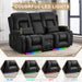 Loveseat Recliner Sofa with Massage and Heat, Power Reclining Loveseat Sofa RV Couch with Console, Home Theater Seating with LED Lights, Bluetooth Speakers, USB, Outlets, Faux Leather, Black