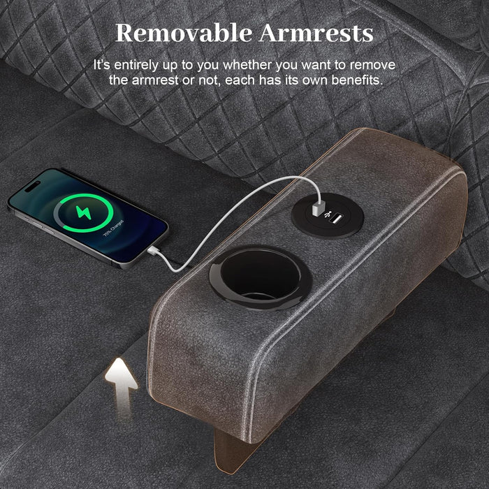 3-Seater Recliner Sofa, Manual Reclining Couch with Multi-Functional Middle Seat, Reclining Sofa for Living Room with Hidden Storage Space, Cup Holders, and Removable Console - Grey