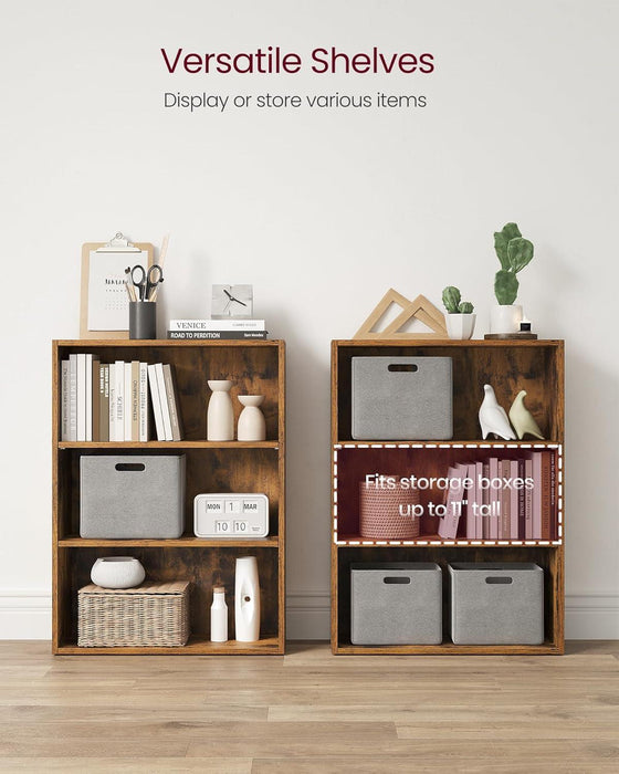 CUSTOS Collection - Bookshelf, 3-Tier Bookcase, Book Shelf, Open Storage Shelf, 9.4 X 23.6 X 32 Inches, for Living Room, Home Office, Dinning Room, Rustic Brown ULBC163X01