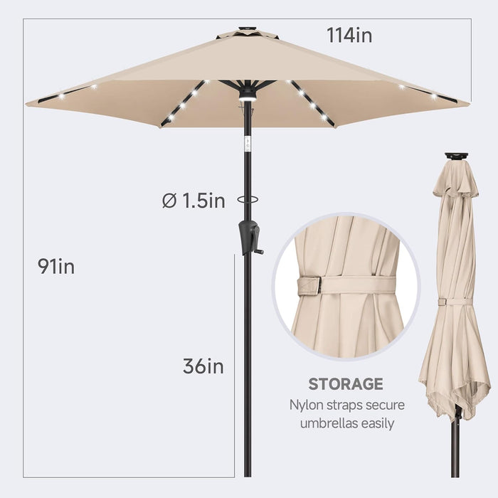 10Ft Solar Outdoor Umbrella - 24 LED Lighted Patio Umbrella with Centre Surround Light, Table Umbrellas with Tilt & Crank for Pool, Porch, Garden, Deck, Backyard UV Protection (Beige)