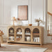 65" Sideboard Buffet Cabinet with Arched Glass Doors, Natural | Modern Wood Sideboard, Spacious Storage Credenza, Adjustable Shelves, Living Room Accent Cabinet, Dining Room & Entryway Use