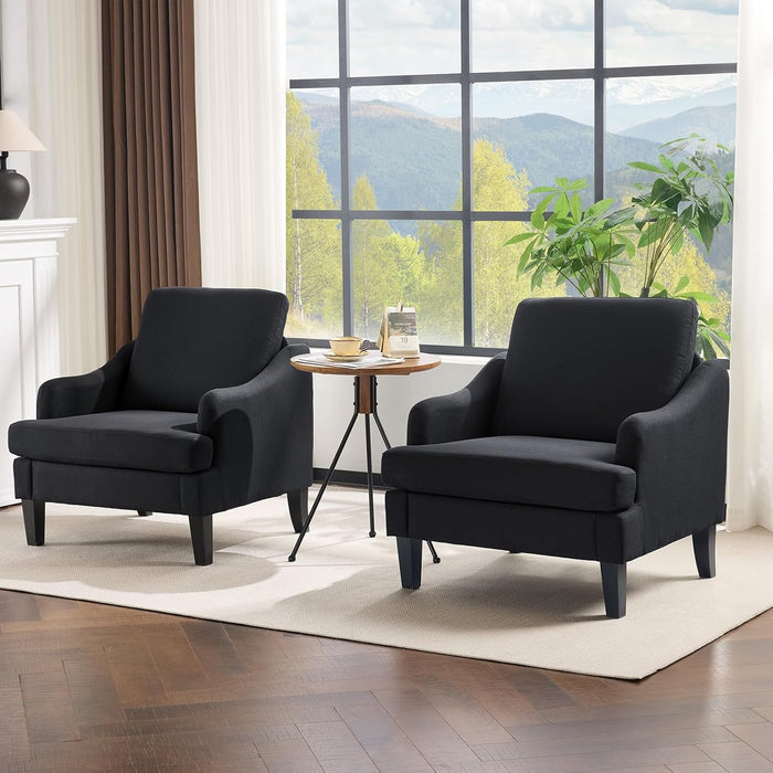Linen Fabric Accent Chairs Set of 2, Grey Modern Upholstered Armchair, Comfy Sofa Chair Living Room Bedroom Furniture for Apartment