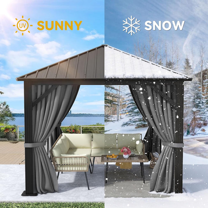 10'X10' Metal Hardtop Gazebo Outdoor Patio Single Top Canopy Galvanized Iron Garden Tent Curtains Netting for Backyards Decks Lawns,Gray