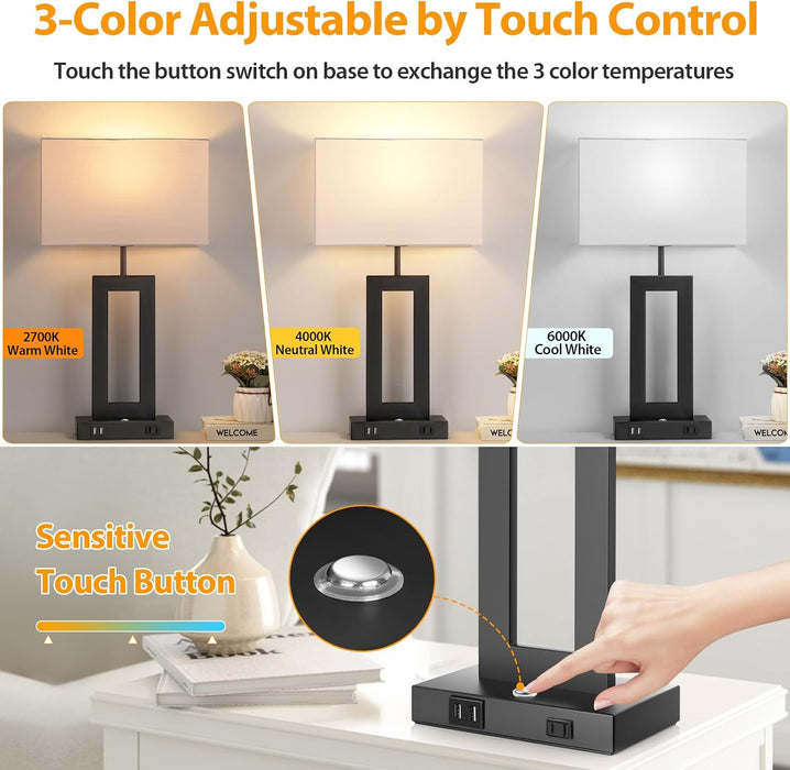 22’’ Touch Control Bedside Nightstand Lamps, Modern Table Lamps Set of 2