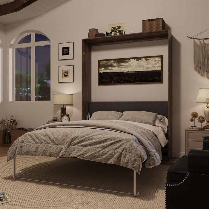 Modern Queen Size Murphy Bed, Hidden Foldable Wall Cabinet Bed Frame with Wood Slat, Space-Saving, No Spring Box Required, Brown