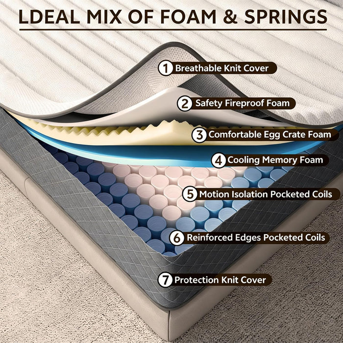 Full Size Mattress, 12 Inch Full Mattress Hybrid Medium Firm,