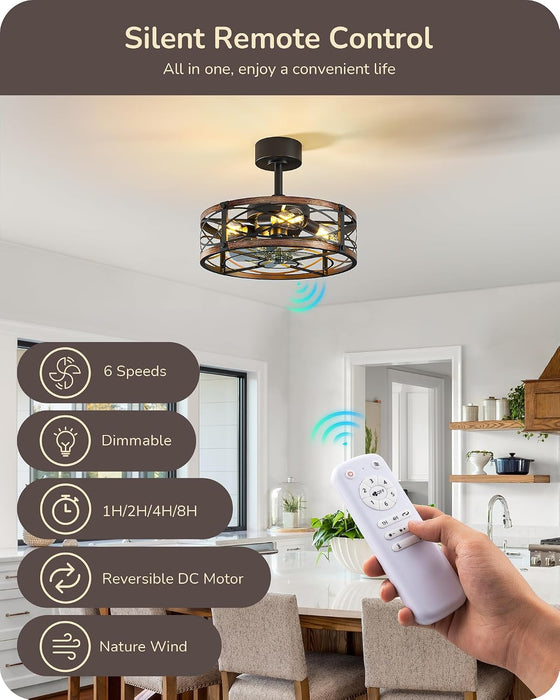 20 Inch Fandelier Caged Ceiling Fans with Lights and Remote