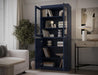 Solid Wood Bookcase - 6-Tier Bookshelf, 71.5” H X 32” W - Navy Blue, Clear Glass Doors & Storage Cabinet, Tall Bookcase for Living Room, 100% Renewable Eco-Friendly Wood, Made in Brazil