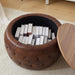 25 Inches Large round Storage Ottoman, Modern Upholstered Ottoman Coffee Table, Wooden Top, Soft Faxu Leather Surface, for Living Room, Bedroom, Classic Tufting, Brown
