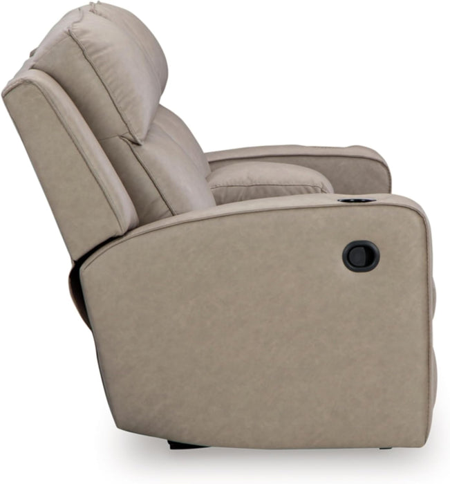 Signature Design by Ashley Lavenhorne Contemporary Faux Leather Manual Reclining Loveseat with Console and Cup Holders, Beige