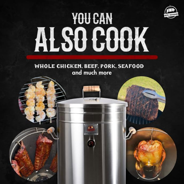(16 Pound) 2-In-1 Smoker Barrel Vertical Grill - Premium 304 Stainless Steel - Barril Charcoal BBQ Thermometer & Ventilation - Cooking Accessories Meat Kit - Portable Outdoor, Camping -
