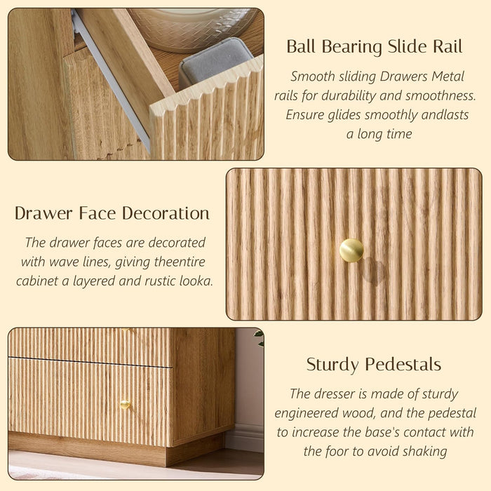 Fluted 5 Drawers Dresser for Bedroom, 45" Tall Modern Dressers & Chest of Drawers with Metal Handle, Wood Closet Clothes Storage Organizer,Storage Dressers Organizer for Hally/Living Room, Natural