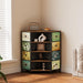 8 Drawers Corner Dresser with Storage Fabric Drawers and Open Shelves for Small Space，Bedroom，Entryway，Living Room (Retro Pattern)