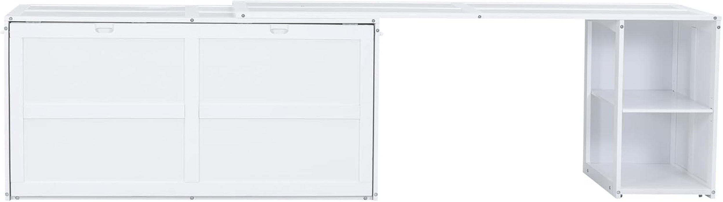Queen Size Murphy Bed with Rotable Desk, Space-Saving Design Wall Cabinet Bed Frame with Storage Shelves for Bedroom and Guest Room, No Box Spring Required, White