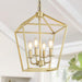 4 Light Chandelier, Industrial Ceiling Light Gold Lantern Light Fixtures with Farmhouse Metal Cage Adjustable Height Rustic Geometric Hanging Light E12 Base for Kitchen Island, Entryway, Indoor