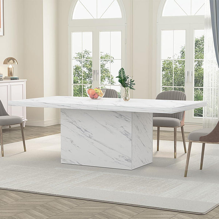 71” White Faux Marble Dining Table, Rectangle Modern Dinner Kitchen Table for 6-8, Farmhouse Long Kitchen Furniture for Living Room, Industrial Wood Dining Room Table with Sturdy Base