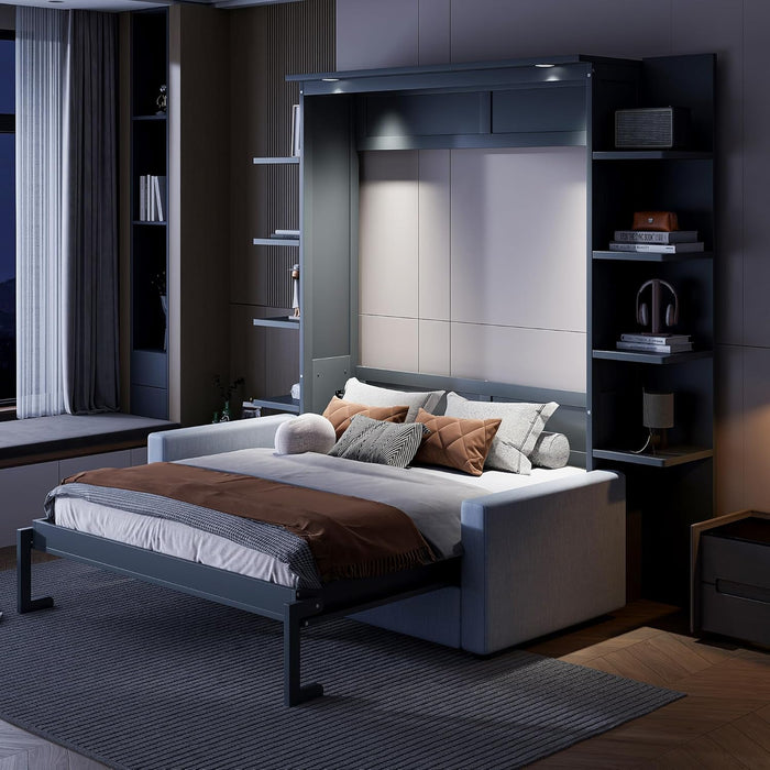 Murphy Bed Queen Size Grey Upholstery Sofa
