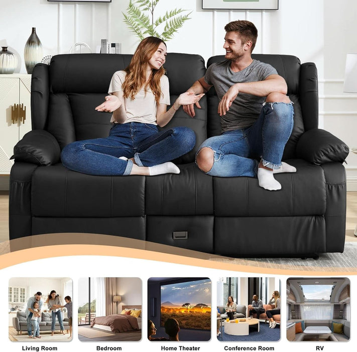 Loveseat Recliner Sofa, RV Recliner Couch, Manual Reclining Loveseat with Console for Living Room, Home Theater Seating with AC/USB C/USB and Drawer (Black, Loveseat with Console)