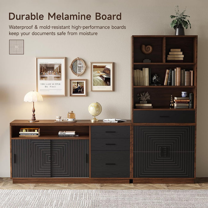 FiftyFiveInch Walnut Sturdy File Cabinet With Drawers