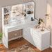 Vanity Desk with LED Mirror Modern Corner Makeup Table with 8 Drawers & Storage Shelves