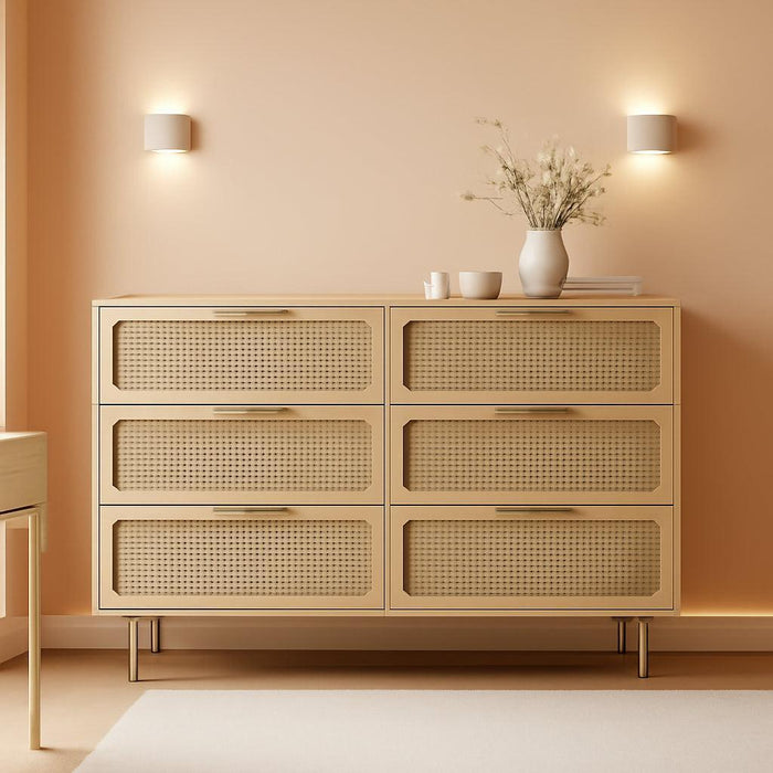 Handwoven Rattan Dresser With Deep Storage Drawers