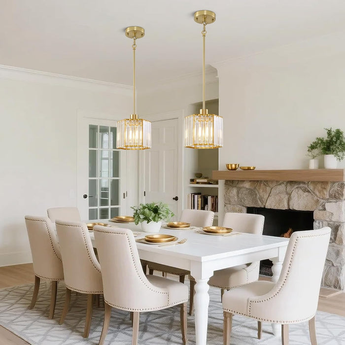 2 Pack Gold Pendant Lights Kitchen Island, Modern Crystal Pendant Light Fixtures, 1-Light Small Farmhouse Chandelier, Adjustable Brass Hanging Light Fixture for Dining Room, Hallway, Bedroom