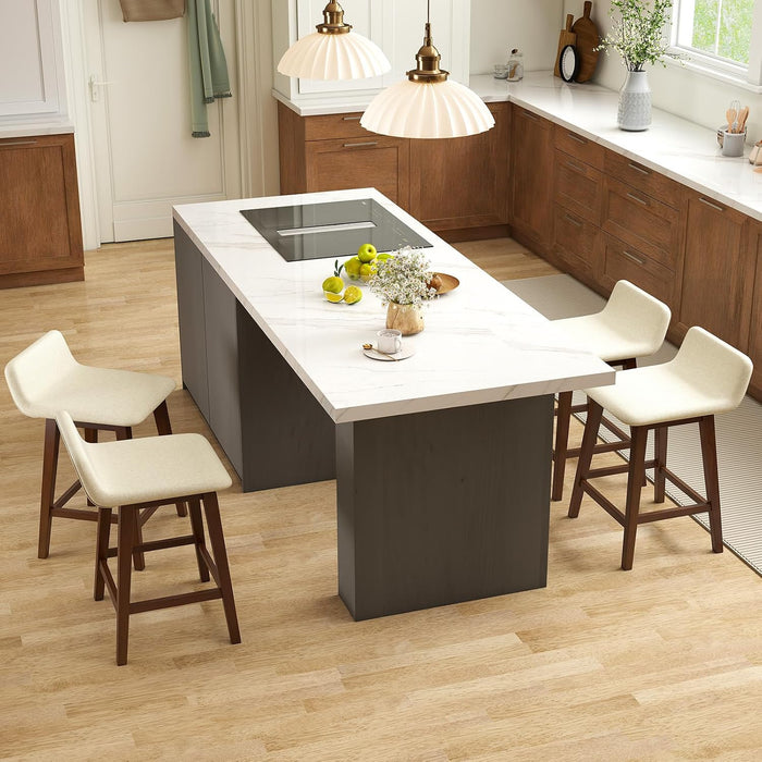 24" Bar Stools Set of 2, Upholstered Counter Height Barstools with Low Back, Footrest, Armless Wood Bar Chairs for Kitchen Island, Dining Room, Brown & Beige