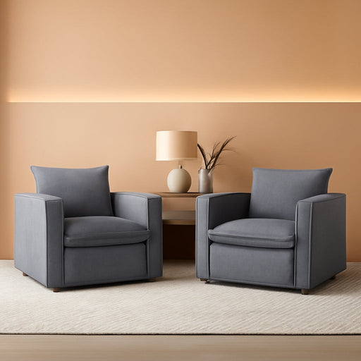 Swivel Accent Chair Set of 2, 34 Inches Wide Upholstered Arm Chair with Plump Back Pillow, Modern Sofa Living Room Chair for Bedroom, Corner, Reading Nook-Grey