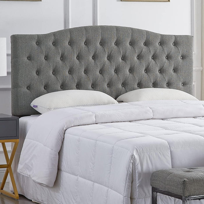 Linen Upholstered Tufted Button Queen Headboard and Comfortable Fashional Padded Queen/Full Size Headboard - Granite