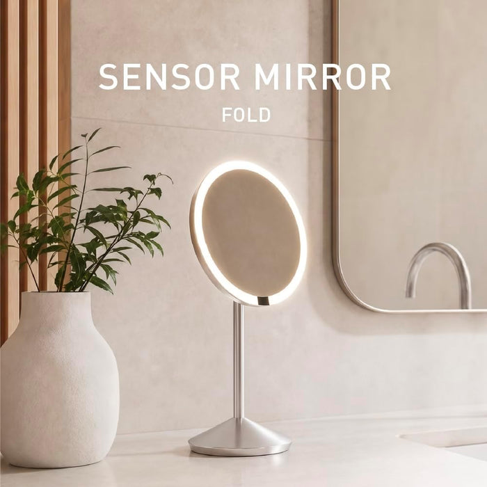 Sensor Mirror Fold, 5'' with 10X Magnification, round Rechargeable Travel Makeup Mirror, Tru-Lux® Full-Spectrum Light, Adjustable Brightness & Height, Brushed Stainless Steel