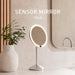 Sensor Mirror Fold, 5'' with 10X Magnification, round Rechargeable Travel Makeup Mirror, Tru-Lux® Full-Spectrum Light, Adjustable Brightness & Height, Brushed Stainless Steel