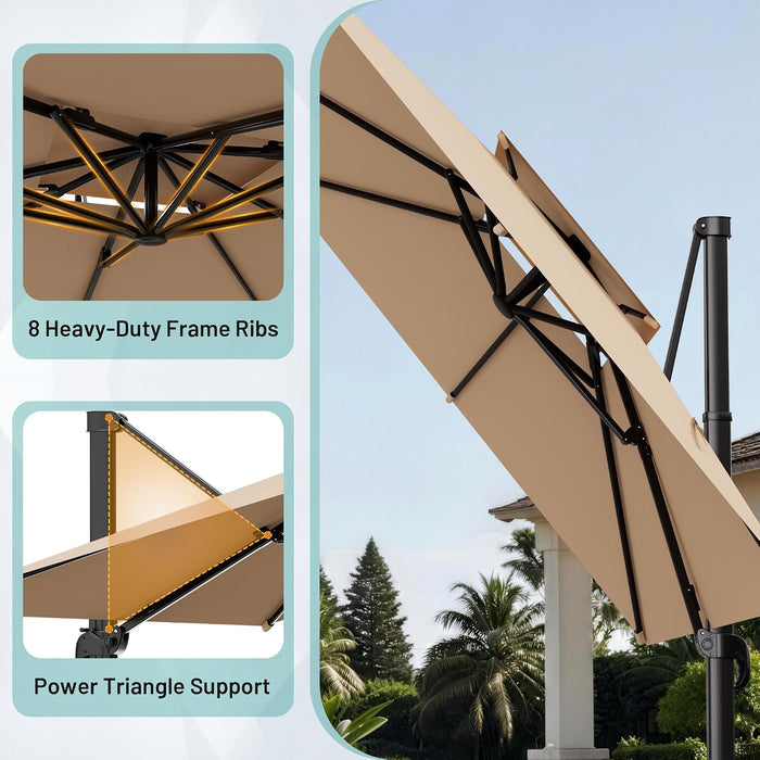 11×11 FT Double-Top Cantilever Patio Umbrella, Beige