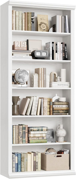 Bookcase and Bookshelves, 28" W Tall Bookshelf, White | Elegant Design, 6 Tiers Spacious Book Storage, Freestanding Book Organizer, Display Library Shelf