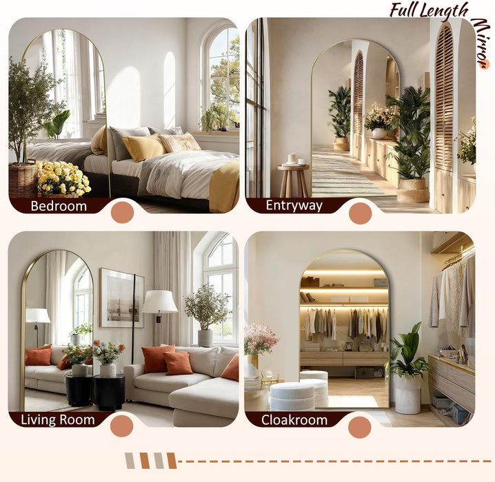 71" X 31" Arched Full Body Mirror,Standing or Leaning Tempered Glass Shatterproof Full Length Mirror with Stand for Bedroom Living Room Entryway,Gold