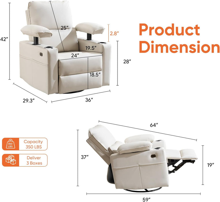 270° Swivel Rocker Recliner with Adjustable Armrests,Oversized Power Nursery Recliner with Heating and Massgae,Rocking Chair Nursery with One-Touch Reset,Double Cup Holder,Faux Leather,Beige
