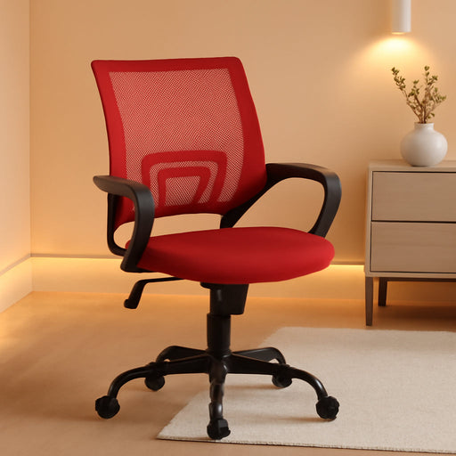 Office Chair Computer Chair Ergonomic Cheap Desk Chair Adjustable Comfortable Mid Back Task Rolling Swivel Chair with Lumbar Support for Home Office Desk (Red)