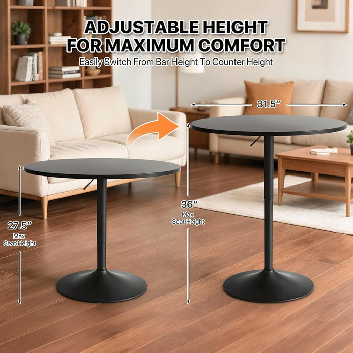 31" round Bar Table Height Adjustable 26"-35" Pub Table with Enlarged Base for Living Room Patio Bistro Café, Black