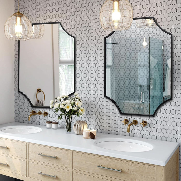 Black Scalloped Wall Mirror 30x40Inch Aluminium Frame