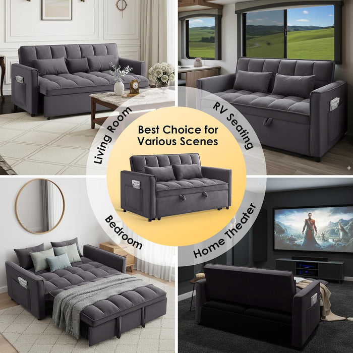 Dark Grey Convertible Sleeper Sofa Adjustable Backrest