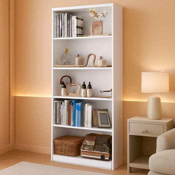 Bookshelves and Bookcases Floor Standing Tall Bookcase 5 Tier Display Storage Shelves Tall Bookcase Home Decor Furniture for Home Office(White 11.8" D X 31.5" W X 67.9" H)