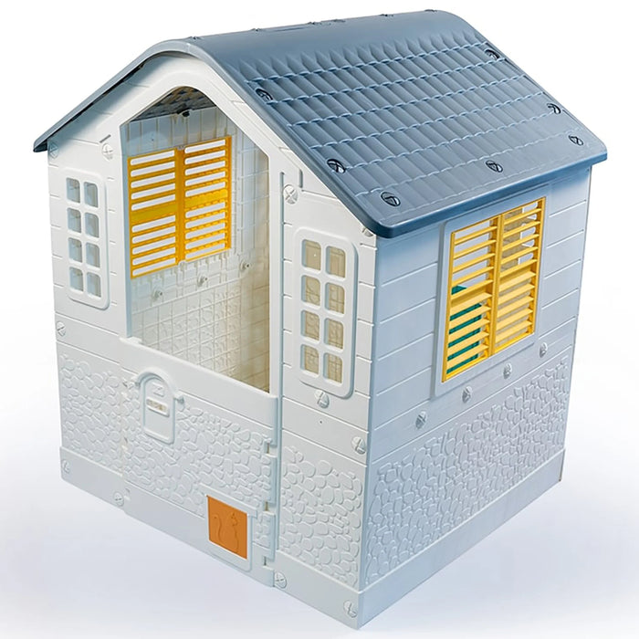 : Playhouse - White, Green, Yellow - Indoor & Outdoor Toy, Pretend Play, Sliding Shutters, Pet Gate, Waterproof Plastic, Toddler & Kids Ages 2+