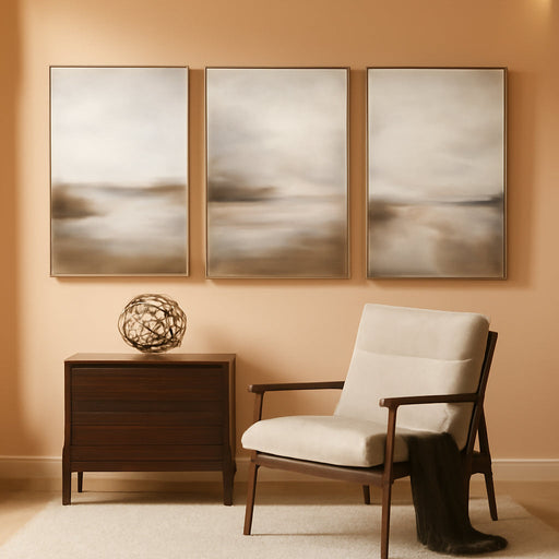 Neutral Abstract Landscape Canvas Art 24x36 Inches