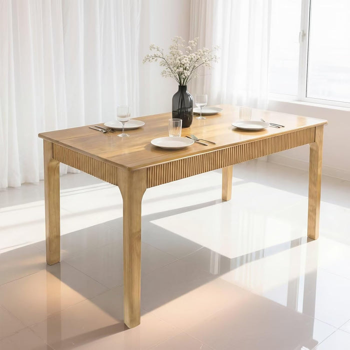 31.5" Solid Wood Dining Room Table,Rectangular Kitchen Real Wooden Table | 2 Person Modern Farmhouse Mid Century Fluted Design Furniture Desk for Home,Small Space,Apartment,Living Room Nature